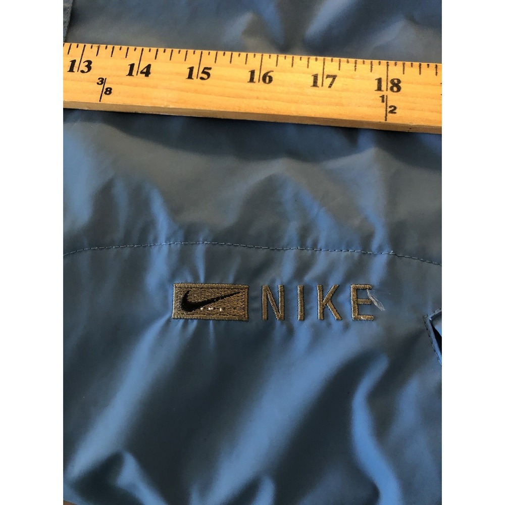 Vintage Nike Coat Womens Medium Blue Nylon Windbreaker Raincoat Hood Classic - Picture 9 of 11